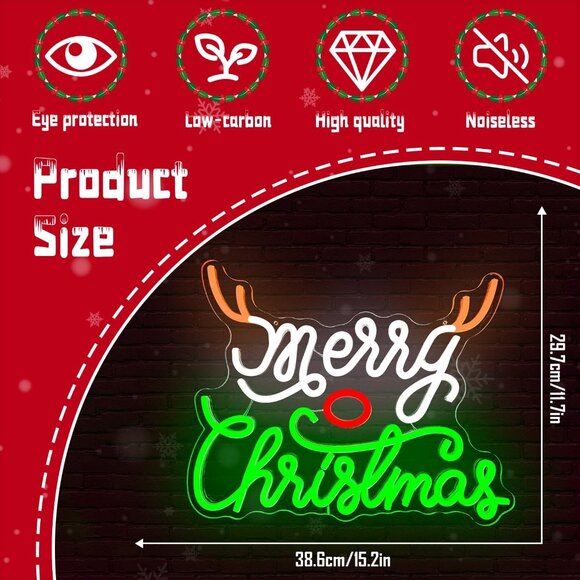 Dimmable Merry Christmas Neon Light Up Sign for Party Gift Bedroom Home Decor - Picture 3 of 7